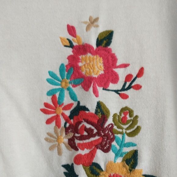 Umgee Embroidered T Shirt Dress XL White Floral Short Sleeve Shift Tunic Mini - Picture 3 of 7